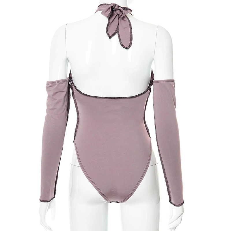 

Bomblook Sexy Party Club Bodysuits For Women Summer 2021 Patchwork Off-shoulder Cross Halter Lace Up Bodysuits Female Outfits