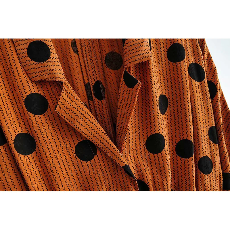 Женское оранжевое платье в горошек с высокой талией Повседневное миди длинным