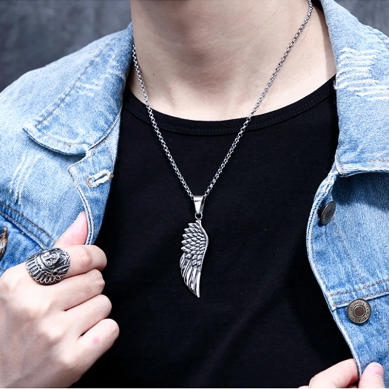 Olowu мужское ожерелье с перьями в форме нержавеющей стали ювелирные изделия для