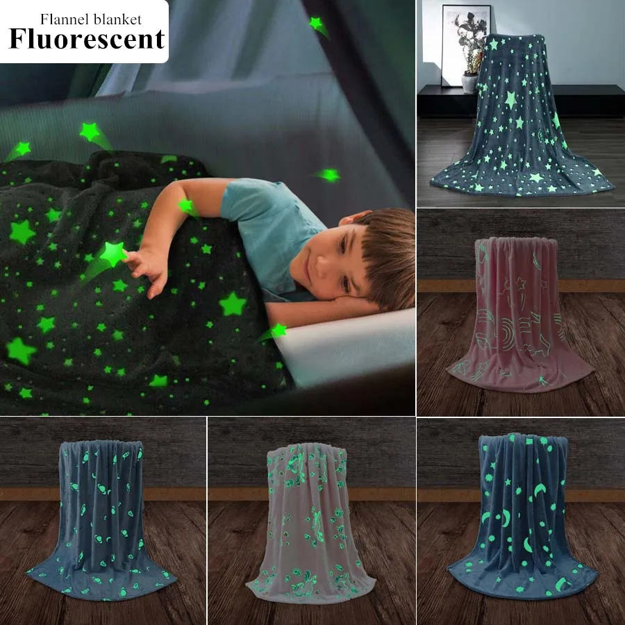 

WOSTAR Super soft flannel night fluorescent blanket adult kids gift winter warm plush magic throw blanket for bed sofa bedspread
