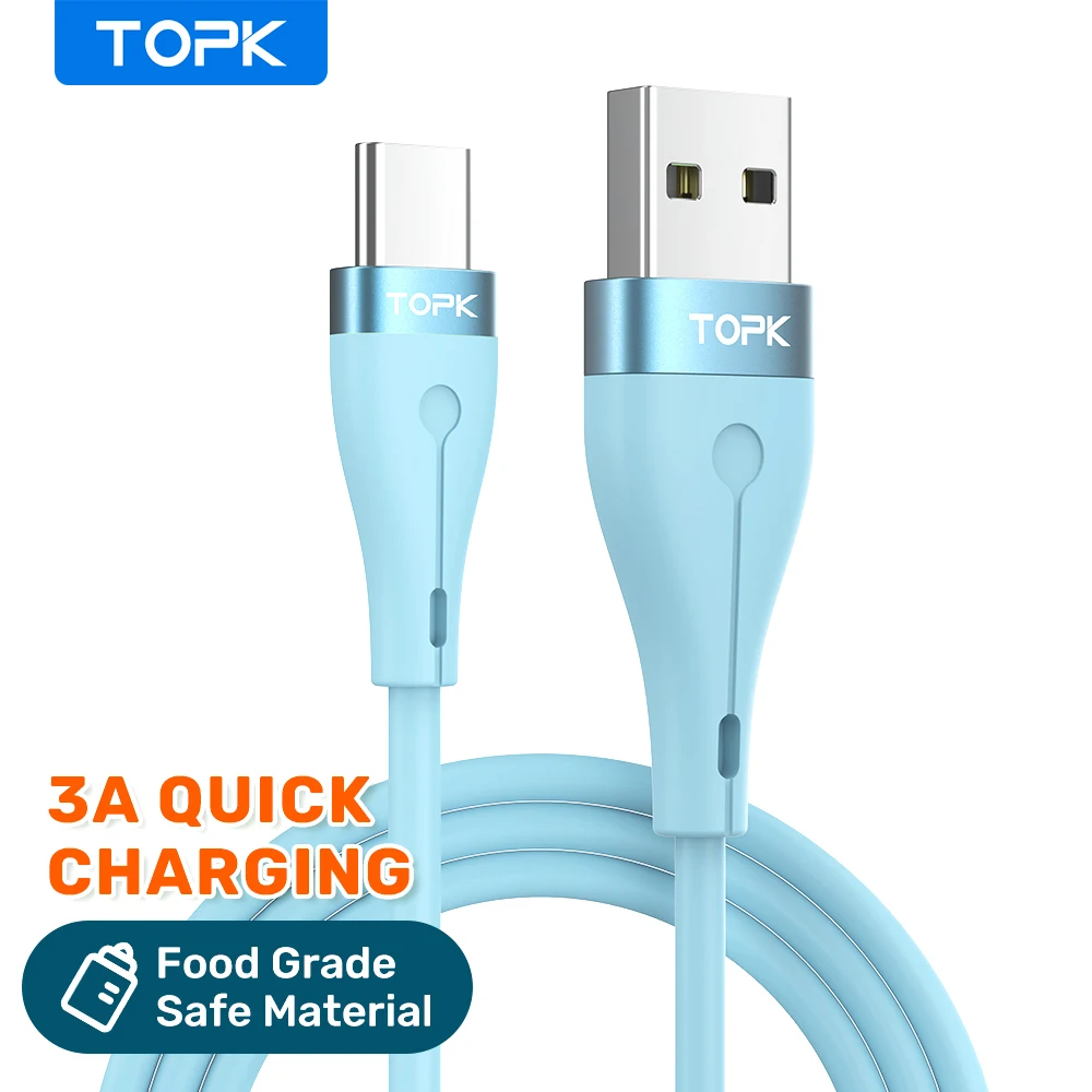 Кабель TOPK AN46 Micro USB Type-C жидкий силикон 3 А для Xiaomi Samsung Huawei кабель быстрой зарядки и