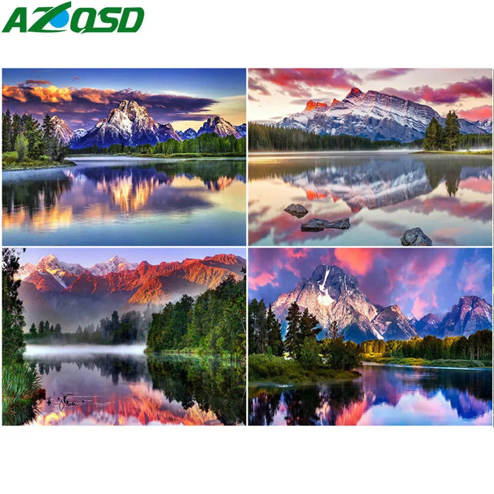 

Алмазная живопись AZQSD, мозаика в виде лодки, гор, полная выкладка, алмазная вышивка, картина стразы, домашний декор