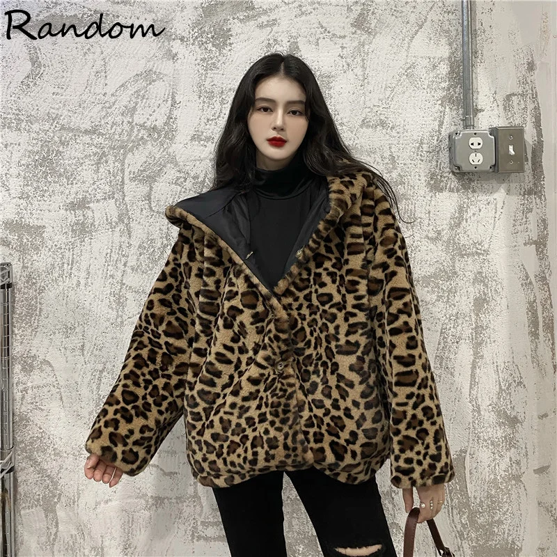 Модное леопардовое пальто из искусственного меха женская зимняя теплая мягкая