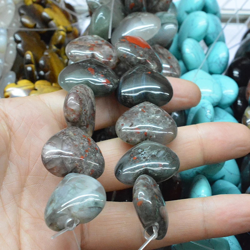 

FLTMRH 25mmx25mm Natural Stone Heart shape Loose Beads Crystal Semifinished String Bead for Jewelry Making DIY