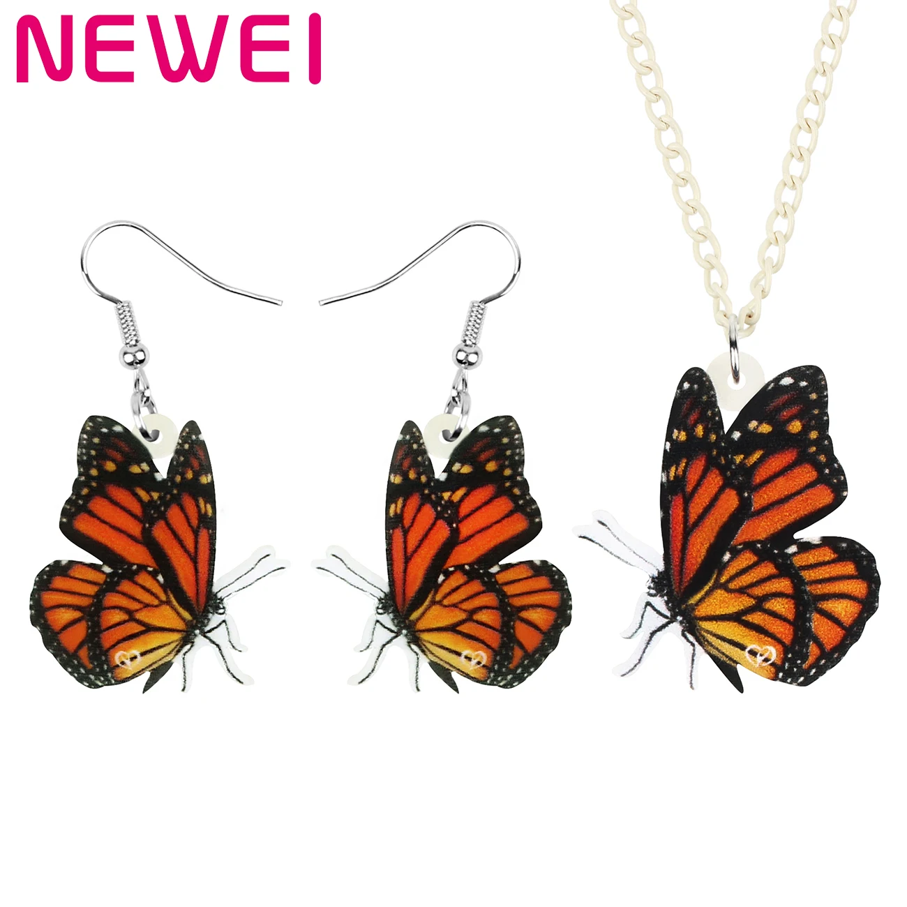 

Newei Acrylic Monarch Butterfly Jewelry Sets Long Lovely Animal Insect Necklace Earrings For Women Girls Kids Gifts Jewellery