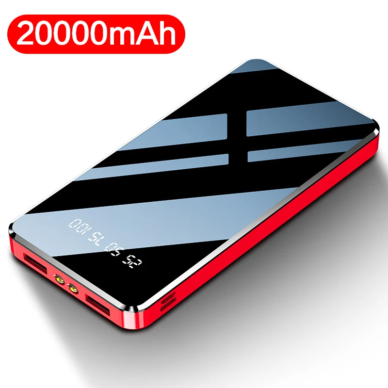 20000 мАч Power Bank Быстрая зарядка мощность банк Зеркало экран тонкий повербанк