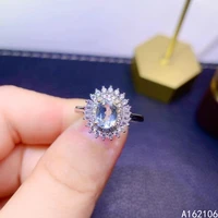 925 pure silver chinese style natural aquamarine womens luxury vintage flower adjustable gem ring fine jewelry support detectio