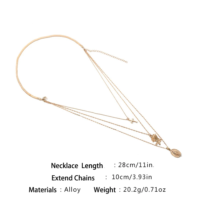 

New Multi Layered Pearl Choker Necklace Collar Statement Virgin Mary Coin Cross Crystal Pendant Necklace Women Jewelry