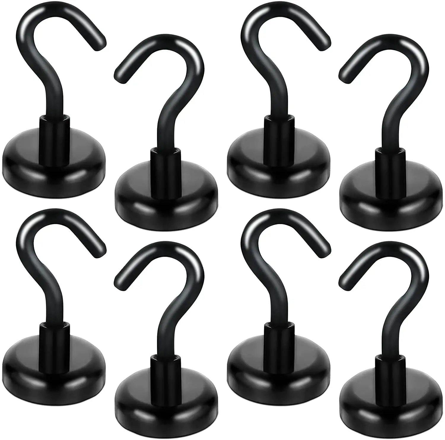

22LBS Black Magnetic Hooks, Strong Neodymium Magnet Hook Heavy Duty for Home, Kitchen, Workplace, Office and Garage-8 Pack