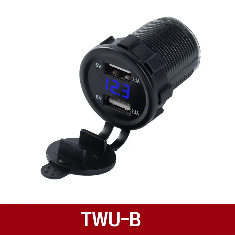 TWU-B 12-24V 4.2A универсальный автомобильный двойной USB разъем порт дисплей напряжения водонепроницаемый мотоциклетные адаптер зарядное устройство комплект Штекер кабель - Название цвета: TWU-B