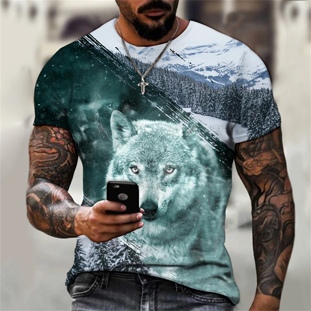 

Wolf Pattern Printing T shirts Oversized T-shirts Animals Men's Short Sleeve Tshirts Couple Unisex Tops Shirts Sweatshirt