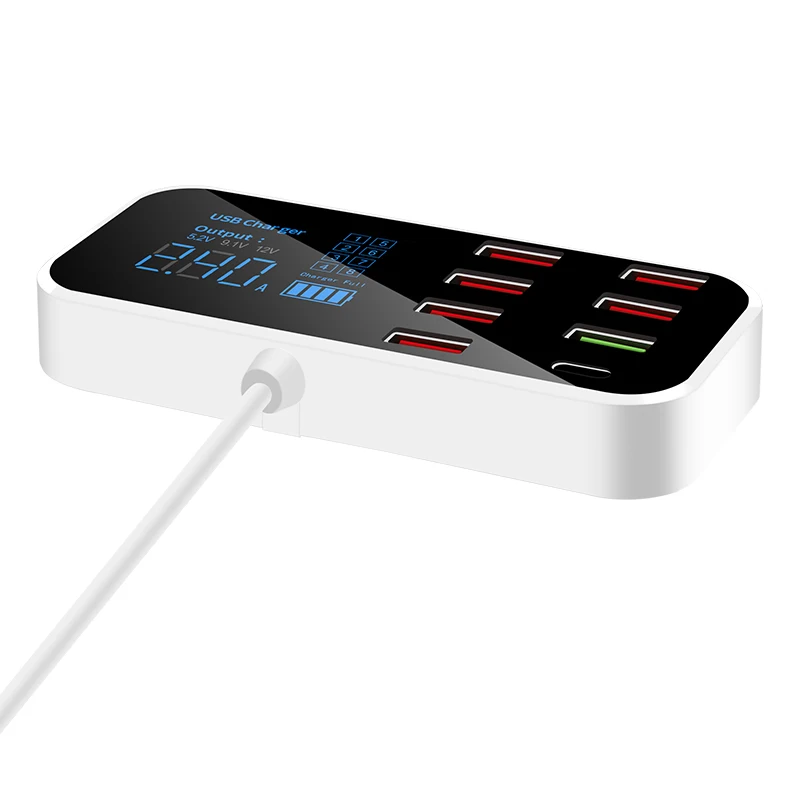 QC3.0 typu c беспроводное автомобильное зарядное устройство Смарт ЖК экран 8USB порт