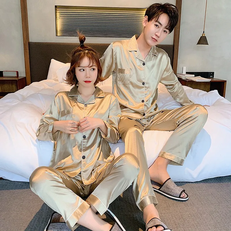 Champagne Wedding Stain Silk Pijama Hombre Loose Sleepwear Men Soft Nightwear Sleep Pants Lounge Pajama Sets Casual Night Suit