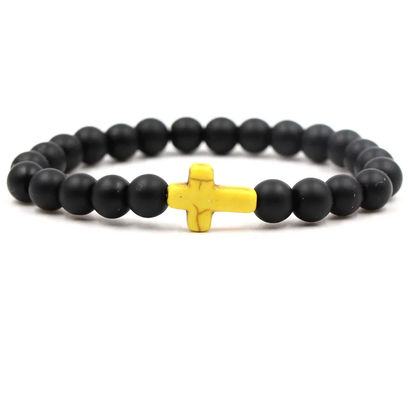 

2020 Cassic Matte Black 8mm bead Bracelet 9 color cross Bracelets Bangle For Women&Men Cassic Jewelry Pulseras friend Charm Gift