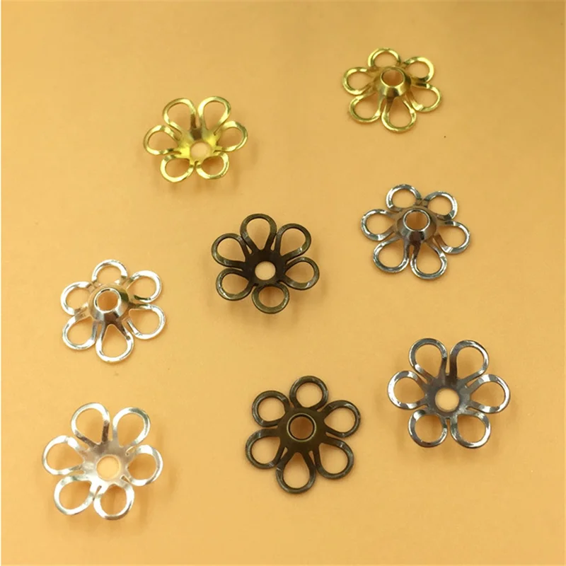 

100pcs 9mm Copper Flower end cap Loose Spacers Bead Metal Gold Bronze Silver Spacer Beads for diy Jewelry Making Accessories