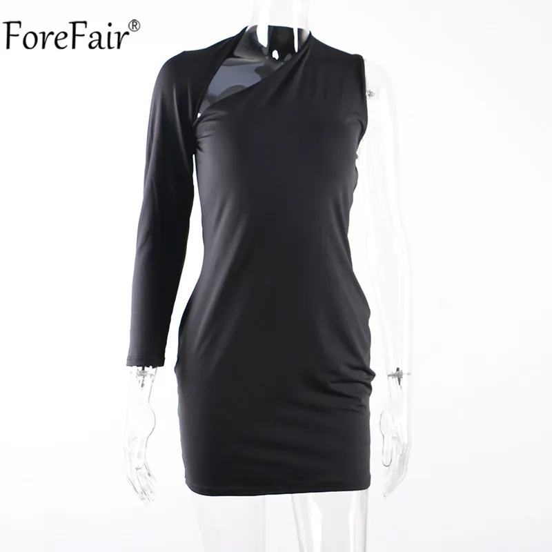 Forefair, красное сексуальное облегающее платье на одно плечо, вечерние платья с длинным рукавом для ночного клуба, женские мини платья белого, красного и черного цвета