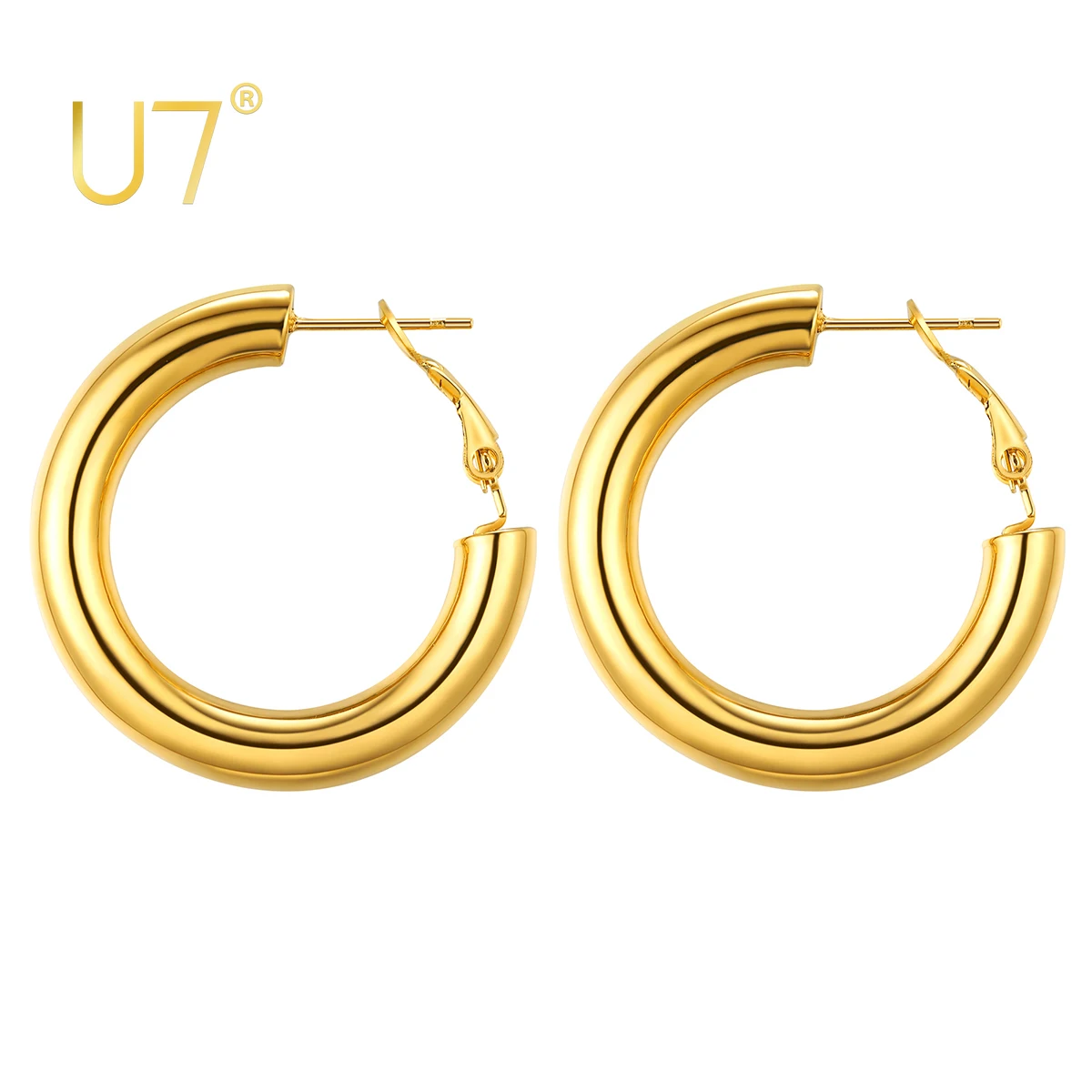

Серьги-кольца U7, гипоаллергенные серьги-подвески из нержавеющей стали, маленькие золотые серьги-кольца Huggie для женщин, чувствительные уши