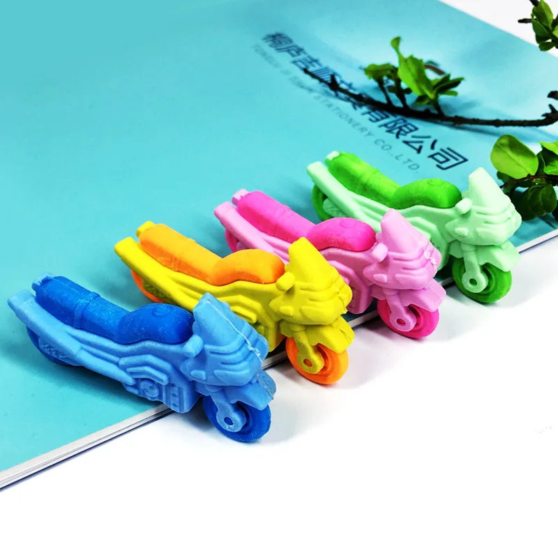 24 pcs Creative cartoon motorcycle eraser student stationery erasers for kids stationery for school