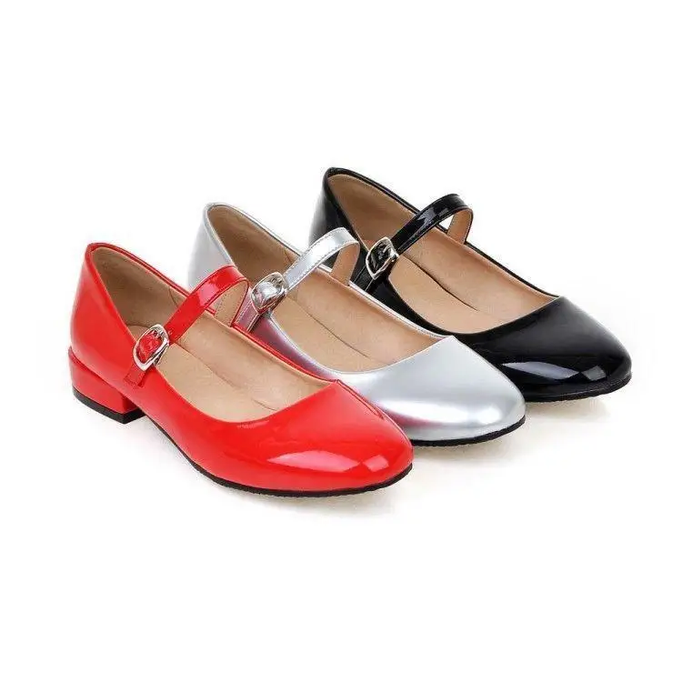 

women casual patent leather Mary Janes pure colors ankle strap pumps shoes sizes