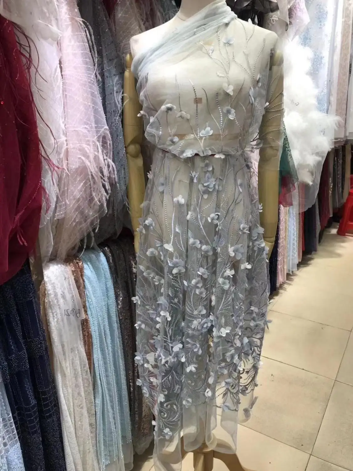 Новейшая африканская вышитая Тюлевая сетчатая кружевная ткань с 3d цветком JOY-3643