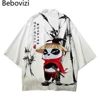 women cardigan haori asian clothes pant suit 2021 panda print chinese style robe sets fashion japanese kimono beach harajuku men