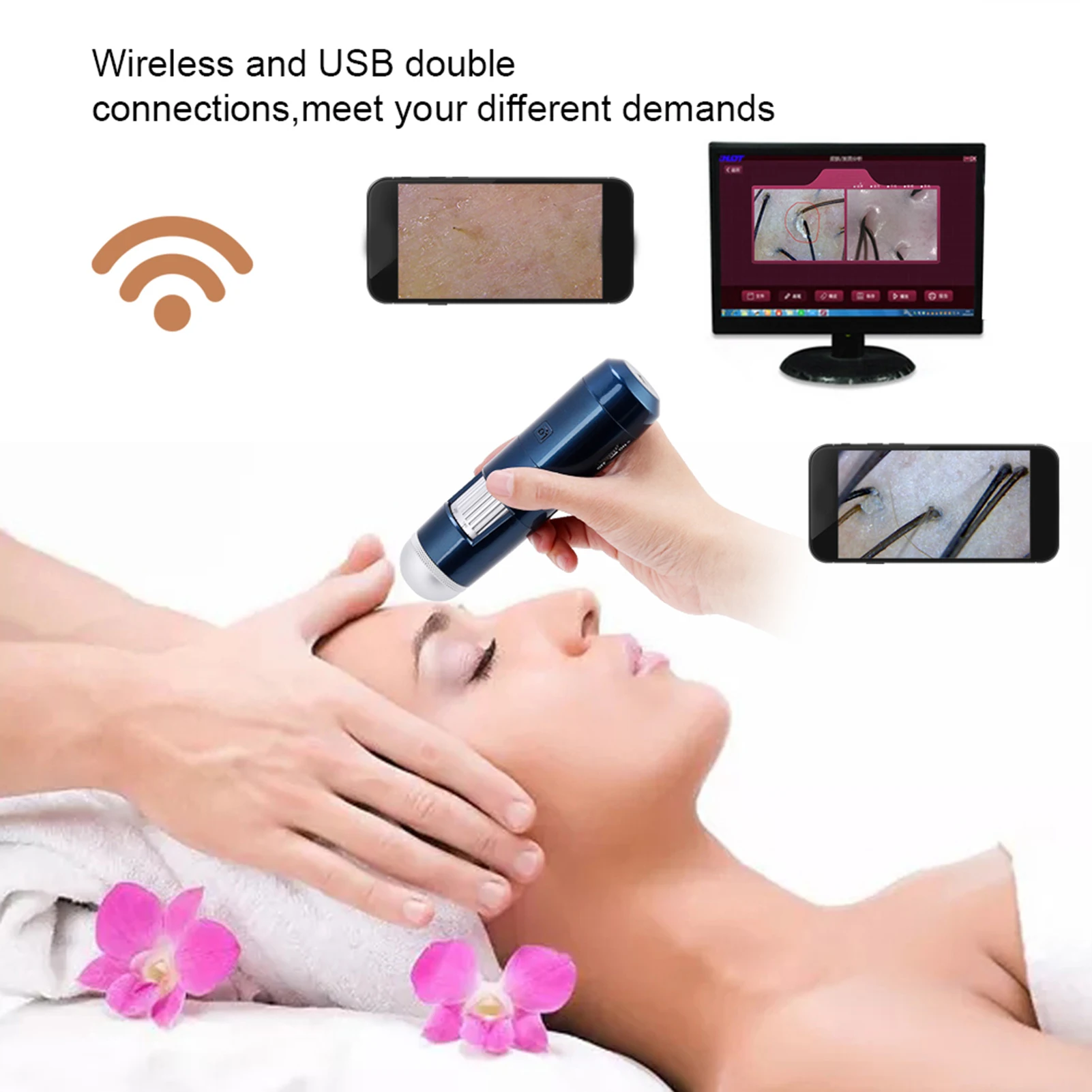 5 200X Wireless Wifi+USB Skin Hair Scalp Detector Digital Microscope Skin Analyser 200MP Camera Skin Pigment Tester Treatment