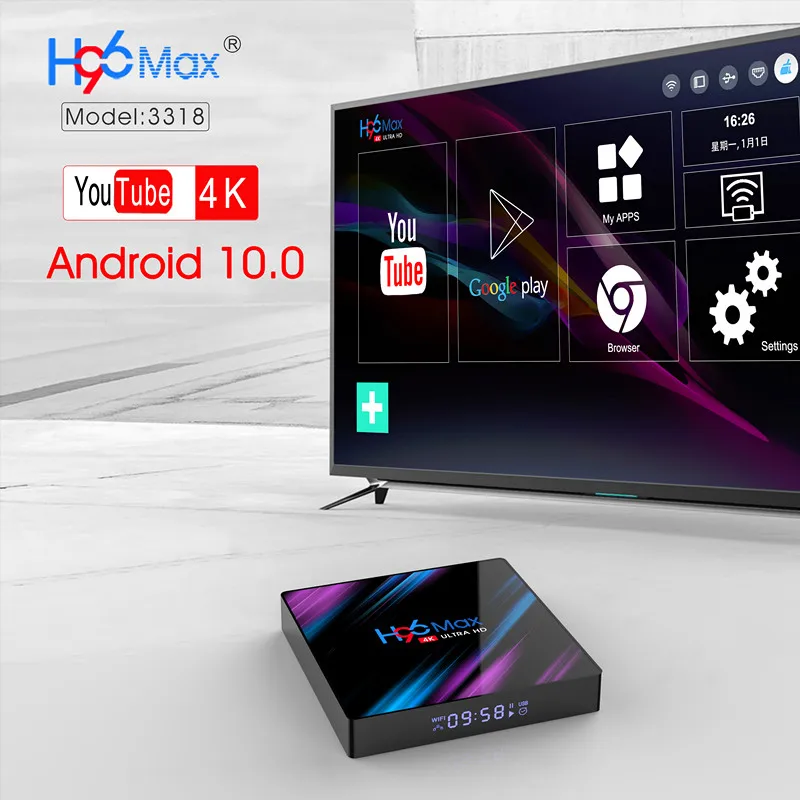 Приставка Смарт ТВ H96 MAX 3318 дюйма Android 10 0 Rockchip RK3318 4 + 64 ГБ|ТВ-приставки и