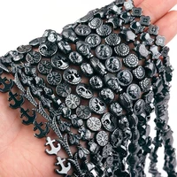 natural stone black hematite beads carved sword wheat ears owl shape loose beads beads bracelet necklace making supplies