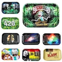 12pcslot metal rolling tray raw 280180mm tobacco cartoon roll tray hand roller smoking accessories cigarettes tools trays