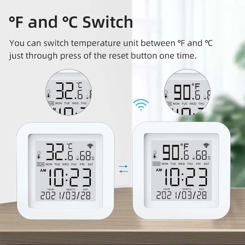 

Tuya Smart WIFI Temperature and Humidity Sensor LCD Digital Hygrometer Smart Home Alarm Clock Display Date and Time