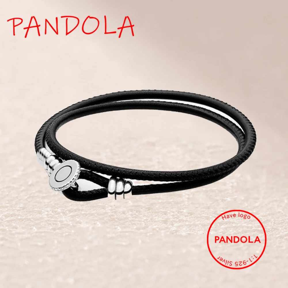 

597194CBK-D MOMENTS BLACK DOUBLE LEATHER BRACELET WITH BUTTON CLASP