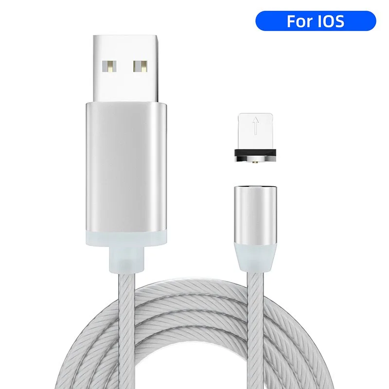 Colorful For iPhone Струящийся Радужный светящийся светодиодный магнитный кабель usb type-C для huawei P30 samsung S9, провод 2,4 А, быстрая зарядка, микро кабель для передачи данных для iPhone - Цвет: Colorful For iPhone
