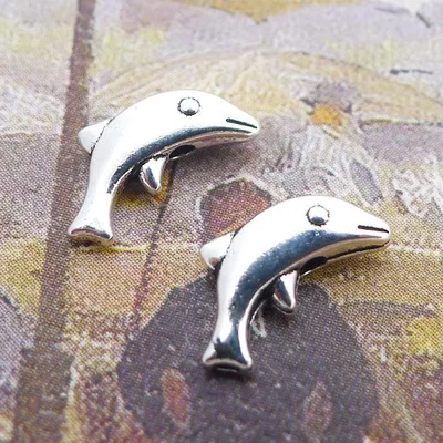 

50pcs/Lot 10x6mm Cute Dolphin Charms Antique Silver Color Animal Dolphin Pendants for DIY Jewelry Making Charm
