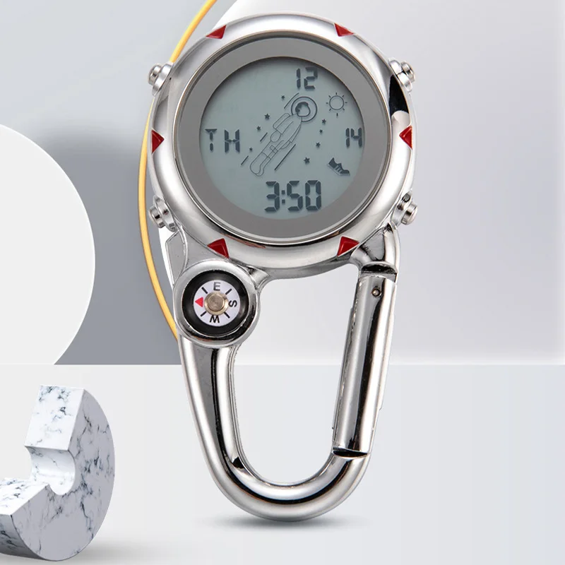 Astronaut Digital Carabiner Clip Watch Sport Hook Clock Compass Gift Electronic Luminous Multi-function Fob Nurse Watch Outdoor