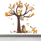 Лес ветка листья животные мультфильм сова обезьяна медведь олень наклейки на стену для детской комнаты постер детская спальня домашний декор