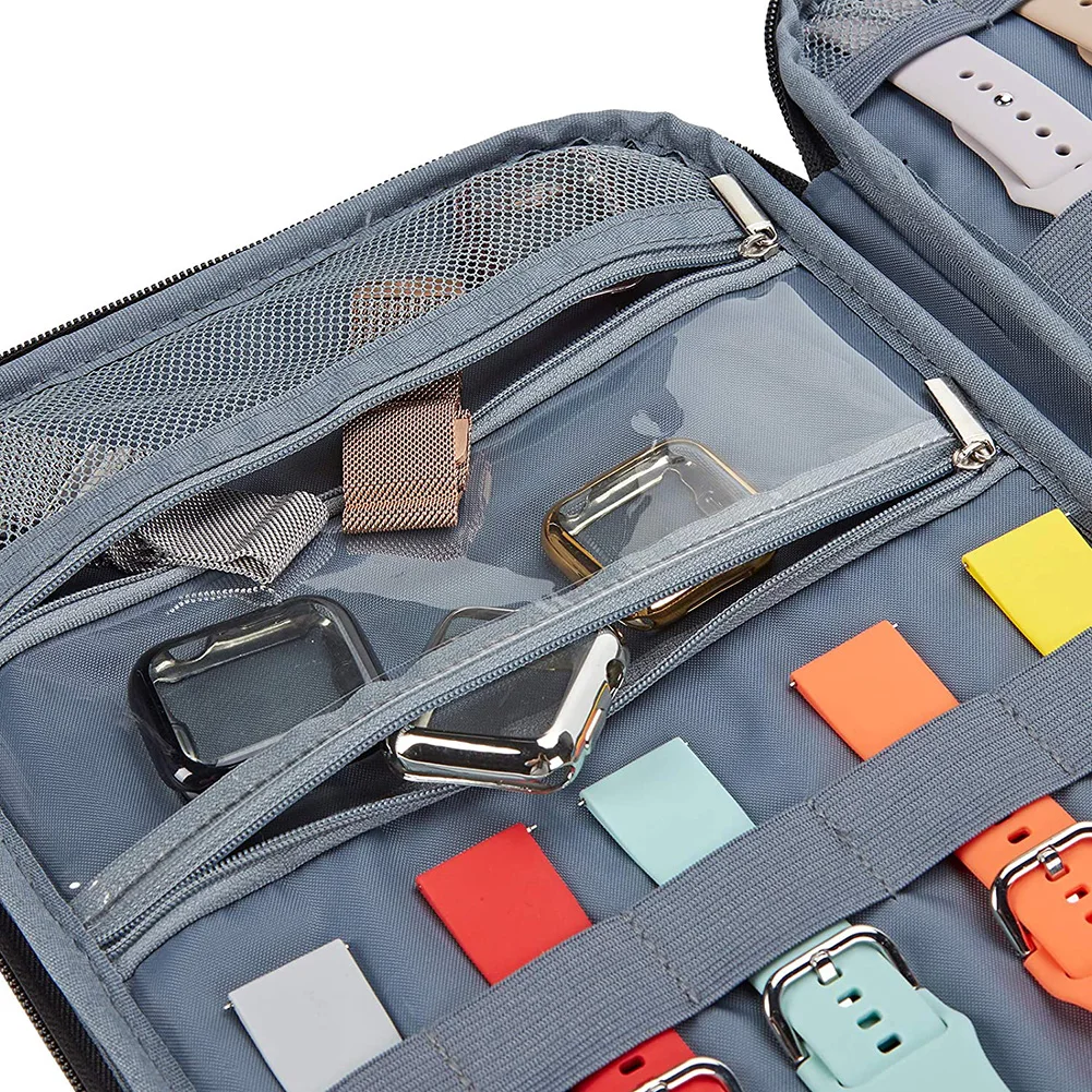 Watch Organizer Case Multifunction Portable Travel for Apple Watch Strap Band Storage Bag Watchband Holder Case Pouch Gray Black