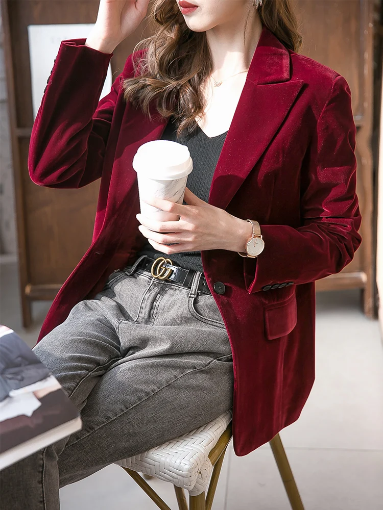 Размера плюс бархатный пиджак костюм женский пальто офисные женские бархатные