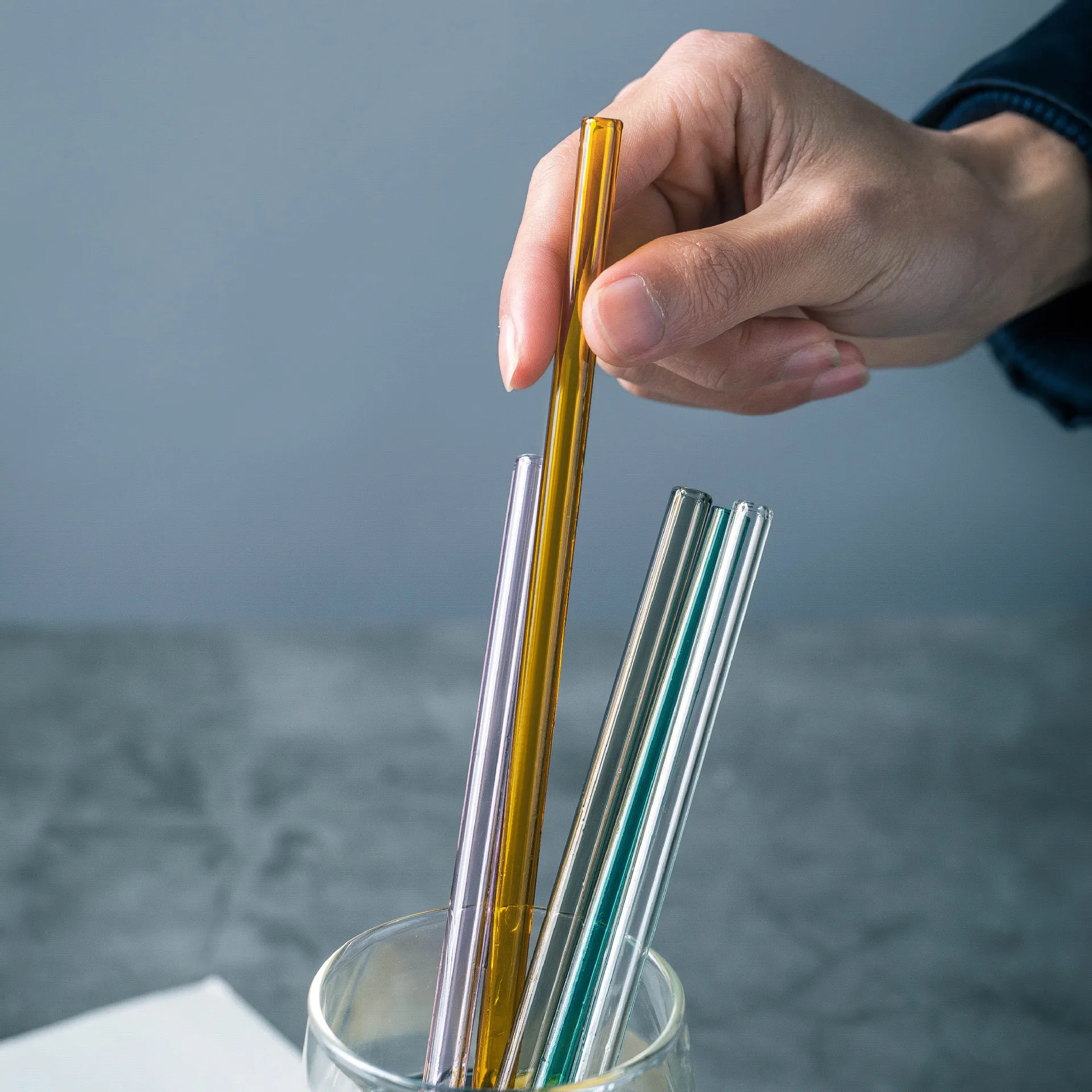 50 шт./лот разноцветные стеклянные соломинки многоразовые питьевые набор с