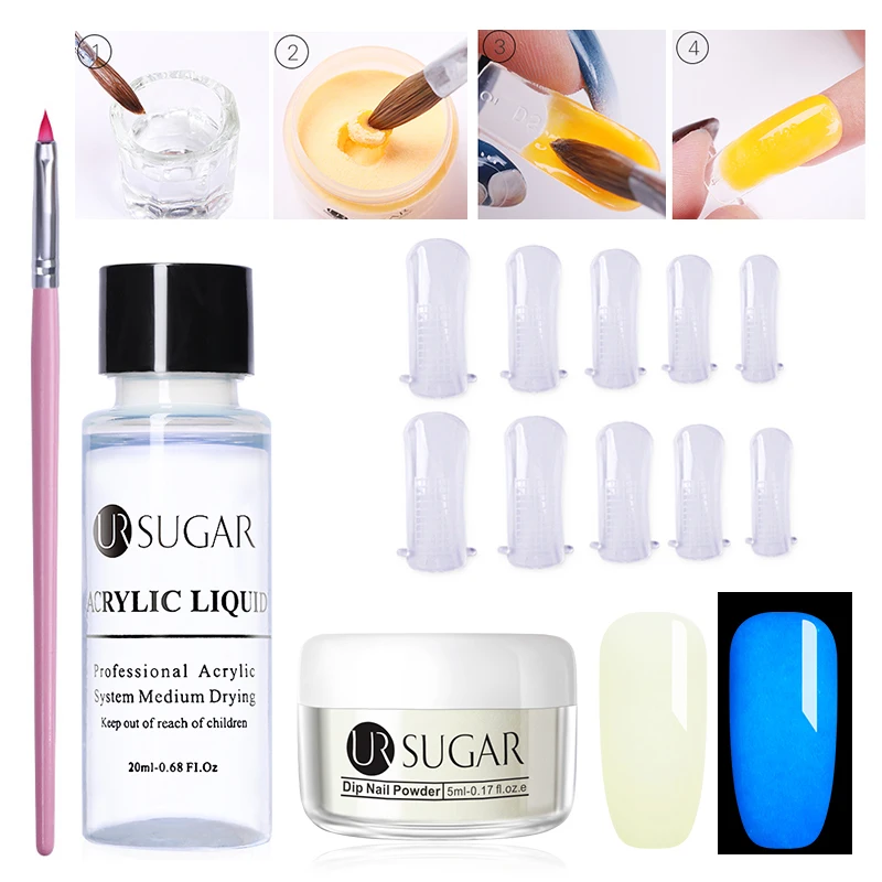 Extension Set 2 UR SUGAR, 5 мл, светящийся набор порошка для ногтей, для вырезания, удлинение французских ногтей, полимерный порошок, градиент, растут в темноте, украшение - Цвет: Extension Set 2