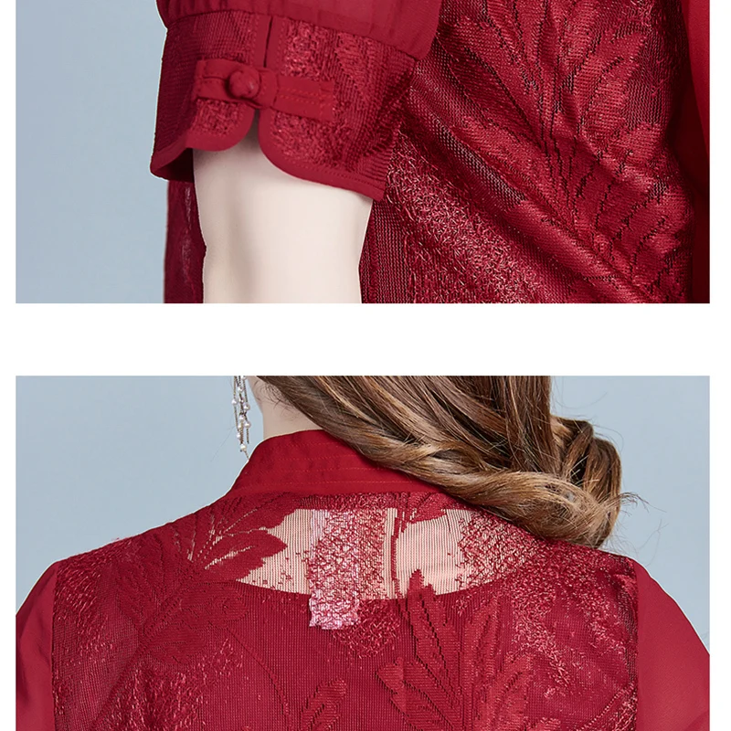

Middle Age Women Summer Dress 2019 Korean Vintage Print Two Piece Dress Plus Size Elegant Fashion Office Workwear Chiffon Dress