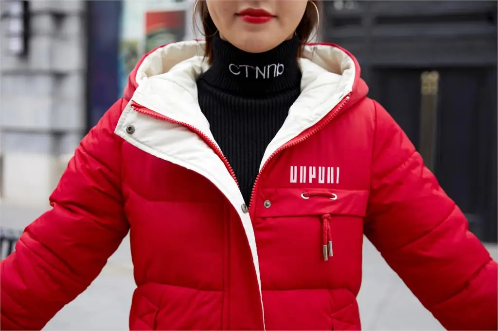 

Nice New Hooded Down Cotton Padded Long Down Jacket Women Winter Jacket Women Slim Red Black Down Coat
