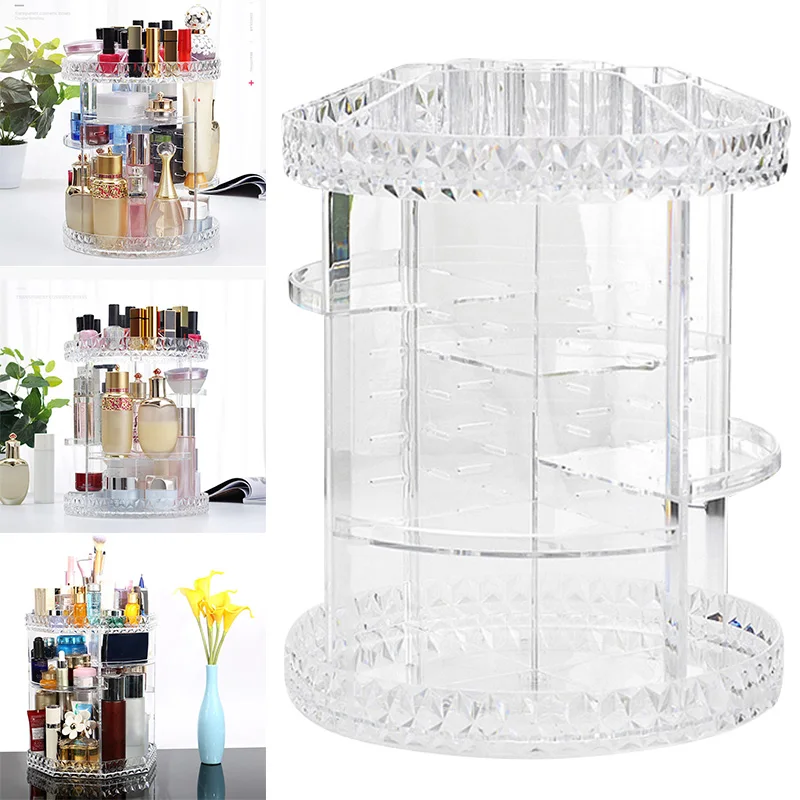 Вращающаяся на 360 градусов кристаллическая коробка для хранения косметики