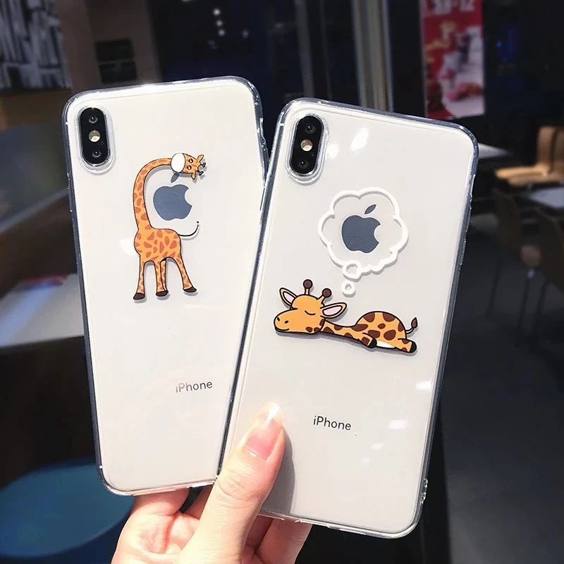 Прозрачный чехол для IPhone 11 12 Pro Max X XS XR Mini 7 8 Plus с милыми мультяшными животными
