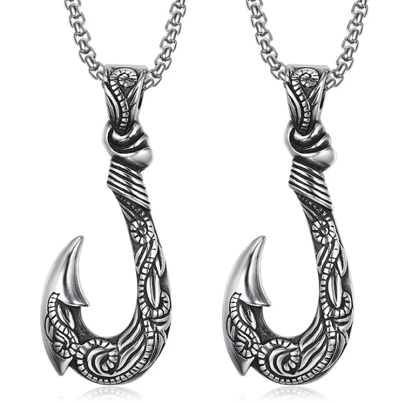 

Vintage Men's Stainless Steel Pendant Necklace Viking Anchor Hook Jewelry Gift