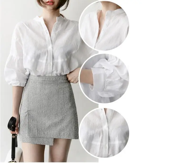 Фонарь белая рубашка с длинным рукавом Женские топы и блузки 2020 стенд воротником