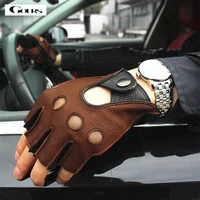 gours spring mens genuine leather gloves driving unlined 100 deerskin half fingerless gloves fingerless fitness gloves gsm046l