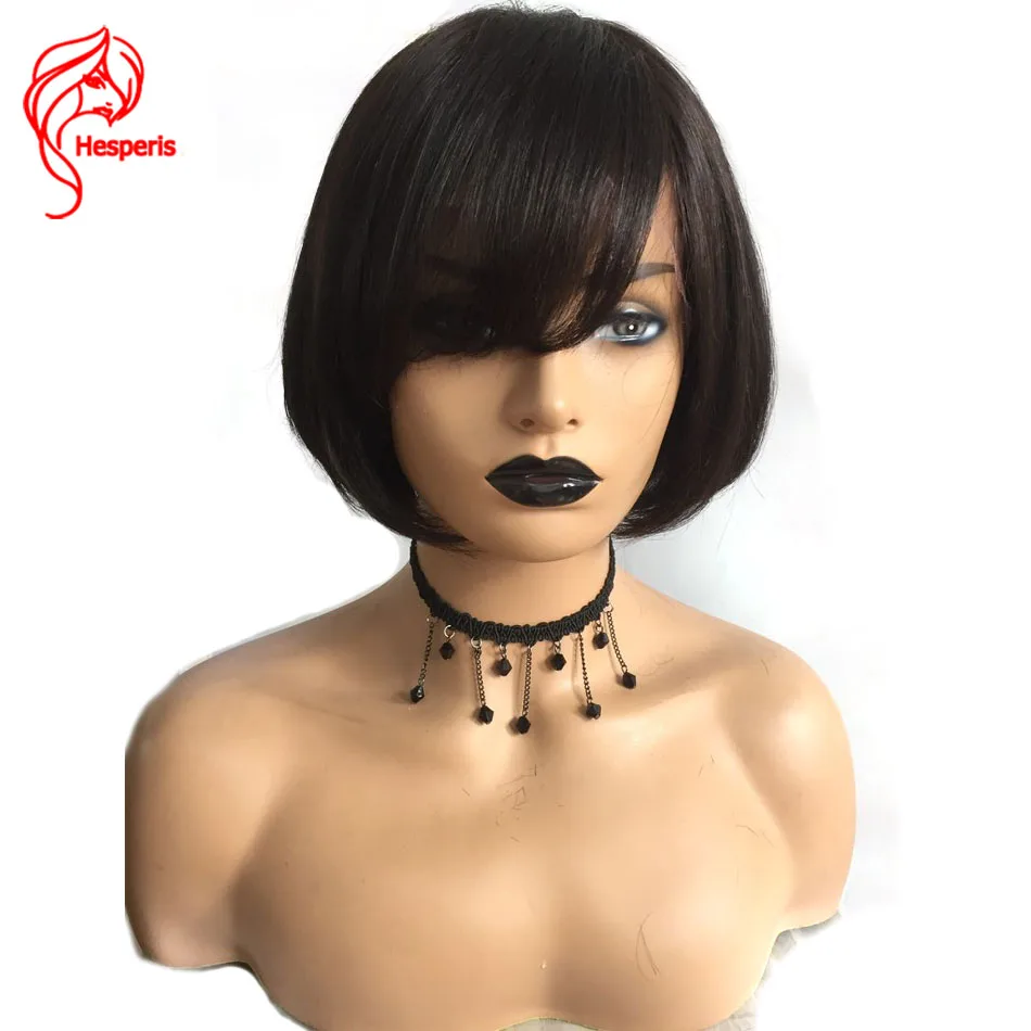 Hesperis Bob Cut полный парик шнурка с взрыва Remy Безглютеновые полные парики шнурка человеческих волос короткий боб парики шнурка предварительно сорвал с волосами младенца