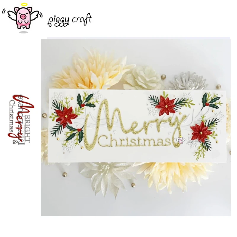 

Piggy Craft metal cutting dies cut die mold Merry Christmas letters Scrapbook paper craft knife mould blade punch stencils dies