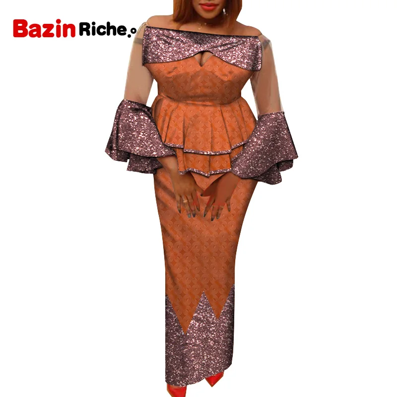 2 Piece African Set Skirt and Top Plus Size Custome 2021 Fashion Patchwork WY7984