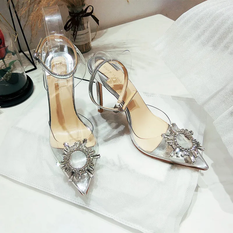 

Designer pumps clear pvc Transparent crystal pointy toe heels strappy stiletto stripper high heels shoes 10cm 8cm